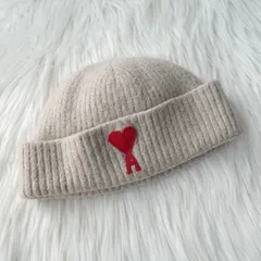 アミパリ アミ パリス ハートロゴ ウール ビーニー ニット帽 レディース グレージュ