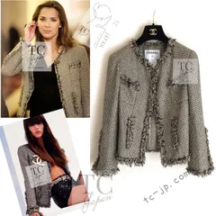 シャネル ジャケット CHANEL ゴールド ブラック ツイード ノーカラー 美人見え CC ココボタン 一番 人気 定番 71万 超美品 34