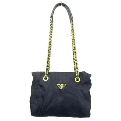 プラダ PRADA テスートナイロン チェーンショルダーバッグ 三角プレート ロゴ 紺 ネイビー ☆AA★ A1117