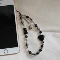 新品) 黒ビーズキーホルダー/携帯ストラップ/y2kキーホルダー