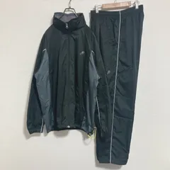 【セットアップ】asics アシックス　ナイロン上下　刺繍　黒　上M 下L