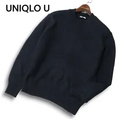 UNIQLO U ユニクロ ユー ルメール 秋冬 ウール モヘヤ混★ メランジ クルーネック ニット セーター Sz.L メンズ 紺 ネイビー