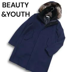 BEAUTY&YOUTH ユナイテッドアローズ 秋冬 フォックス ファー★ メルトン ウール フーデッド コート Sz.M メンズ ネイビー