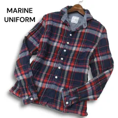 MARINE UNIFORM マリンユニフォーム 秋冬★ シワ加工 長袖 フランネル チェック シャツ Sz.L メンズ 日本製