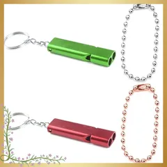 【迅速発送】ホイッスル 口哨 防災笛 高周波二重管サバイバルホイッスル 大音量 災害 緊急 救援 ハイキング アウトドア 生存 ライト ふえ 災害用 アルミ製 2枚セット キーチェーン付き 緑 赤 (緑+赤) 0