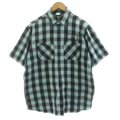 ステューシー STUSSY カジュアルシャツ 半袖 チェック柄 コットン M ミントグリーン 黒 ブラック /KU