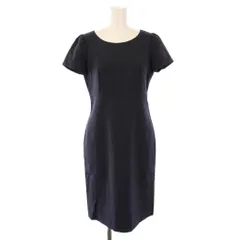 セオリーリュクス theory luxe タイトワンピース ひざ丈 半袖 クルーネック ワンカラー ウール 38 紺 ネイビー /BB