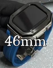 ブラックシルバーネイビー　新型モデル　高機能モデル　ワンタッチ　アップルウォッチ　カスタム　ケース　カバー　メタル　ラバーバンド　ベルト　スクリューレス設計