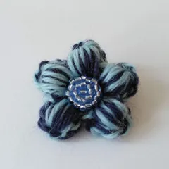 お花ブローチ３７.（ミニ）ネイビーと水色