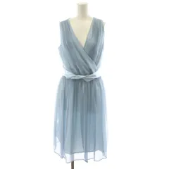 クミキョク 組曲 KUMIKYOKU ノースリーブワンピース ひざ丈 3 青 ブルー Vネック ラップデザイン ベルト付き COPWXBM0843 /RR