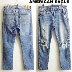 アメリカンイーグル　スーパースキニーデニム　W82cm　強 ストレッチ　クラッシュ加工　ウォッシュ加工　淡青　メンズ　Sz.32　AMERICAN EAGLE