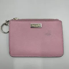 美品　kate spade new york ケイトスペード　フラグメントケース　コンパクト　ミニウォレット　定期入れ　カードケース　レザー　キーリング付き　シルバー金具　ロゴ　バイカラー　ピンク　紫　パープル