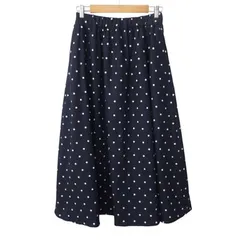 サマンサモスモス SM2 ドット柄ギャザースカート リネンコットン ロング F 紺