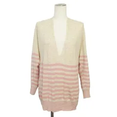 エムケー ミッシェルクラン MK MICHEL KLEIN ニット セーター ボーダー Vネック ウール 38 ベージュ ピンク