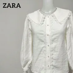 ザラ ZARA ビックカラーレースデザインブラウス パール調ボタン 大人ガーリー