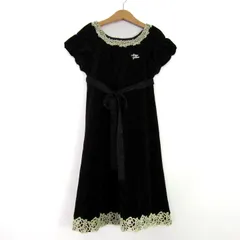 メゾピアノ ワンピース トップス 半袖 ベロア レース キッズ 女の子用 130サイズ 黒×白 Mezzo Piano 【中古】