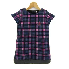 べべ ワンピース トップス チュニック 半袖 チェック柄 キッズ 女の子用 120サイズ 紺×ピンク BeBe 【中古】