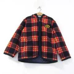 ムージョンジョン ジャケット パーカー アウター チェック柄 キッズ 男の子用 130サイズ 紺×赤×黄 moujonjon 【中古】