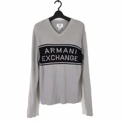 アルマーニエクスチェンジ A/X ARMANI EXCHANGE ニット セーター トップス コットン 長袖 Vネック ロゴ M グレー 黒 ブラック