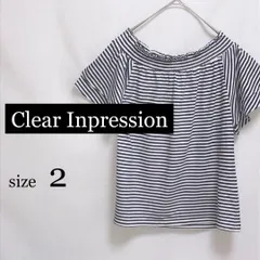 2【 CLEAR IMPRESSION / クリアインプレッション 】 ボーダーカットソー マリン フレア袖 デコルテ カジュアル フェミニン クルーネック デコルテ お仕事服 通勤服 半袖 夏 T932_2404/046のサムネイル