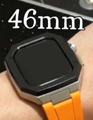 ブラックシルバーオレンジ　新型モデル　高機能モデル　ワンタッチ　アップルウォッチ　カスタム　ケース　カバー　メタル　ラバーバンド　ベルト　スクリューレス設計