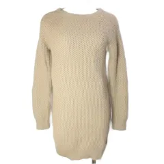 ユニクロ UNIQLO タグ付き ヒートテックニットワンピース ミニ 長袖 ウール混 S ベージュ X