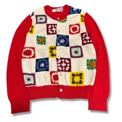 COMME des GARCONS コムデギャルソンコムデギャルソン　コムコム　AD2005　フラワー　クロシェ編みカーディガン　切替　赤　レディース　サイズS
