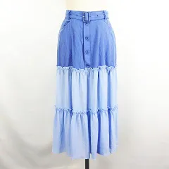 ジュエティ jouetie スカート ボトムス ロング丈 フレア ティアード 透け感 M ブルー系 ※EKM