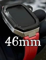 ブラックシルバー　レッド　新型モデル　高機能モデル　ワンタッチ　アップルウォッチ　カスタム　ケース　カバー　メタル　ラバーバンド　ベルト　スクリューレス設計