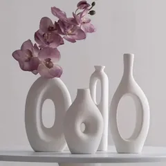 置物 花瓶セット 4個入り ホワイトセラミック製 幾何