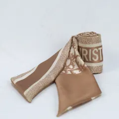 Christian Dior クリスチャン ディオール ミッツア スカーフ オブリーク ロゴ ベージュ ホワイト シルク 15DOB106I600