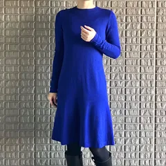 RALPH LAUREN シルクカシミヤブレンドのニットワンピース ブルー 長袖 フレアワンピース 5fサイズ L相当