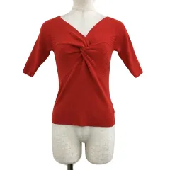 マーキュリーデュオ MERCURYDUO カットソー ニット プルオーバー Vネック リブ ツイスト 五分袖 F 赤 レッド