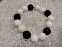 【14mm大玉】象牙風 × オニキス ブレスレット メンズ 魔除け 開運