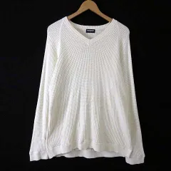 ユニクロ UNIQLO オールド ユニクロ 00s ワッフル サーマル トップス Tシャツ Vネック 長袖 L オフ白 アイボリー