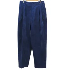 ユニクロ UNIQLO MARNI コラボ ワイドパンツ L 紺系 ネイビー コーデュロイ センタープレス タック ストレッチ 