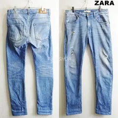 ZARA MAN　スキニーデニム　W83cm　ストレッチ　クラッシュ加工　ライトブルー　エジプト製　31　ザラ