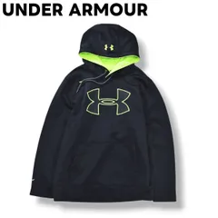 【定番】 アンダーアーマー UNDER ARMOUR メッシュ ロゴ 刺繍 パーカー スウェット トレーナー ジャージ フーディー 裏起毛 L相当 ネイビー x ネオングリーン スポーツ カジュアル ウェア メンズ