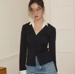 サロン・ド・ヨン シャツ デザインテープ カーディガン_ブラック