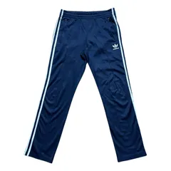 古着 adidas アディダス トラックパンツ 刺繍 トレフォイルロゴ ネイビー×ホワイトライン 100サイズ（Lサイズ相当）2510-390