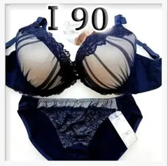 ♪[格安]28[Ⅰ90&3L]ブラ ショーツ セット 　pan cute ネイビーシースルーレース　大きなカップサイズ 　新品未使用