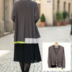 エレガント◎上質◎【Paul Smith】ポール スミス シルク カーディガン ウール コットン 長袖 アウター 切り替え バイカラー Vネック カジュアル オフィス 大人 ブラウン レディース サイズ M /M38857Ha