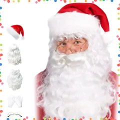 【特価セール】レディース パーティー サンタコス メンズ コスプレ サンタ ふわふわ生地 暖かい 厚手 大人 クリスマス 眼鏡】 手袋 サンタ帽子 たっぷりのひげ 男女兼用 【ウィッグ 5点セット サンタクロースなりきり [GOKEI]