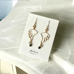 羽根とクリスタルガラスのピアス／イヤリング（ゴールドパープル）