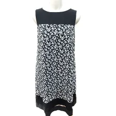 アンタイトル UNTITLED ワンピース タイト ひざ丈 ノースリーブ 総柄 2 黒 ブラック 白 ホワイト /RT