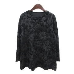 ポルタロッサ Porta Rossa チュニック クルーネック 花柄 長袖 チャコールグレー 黒 ブラック /MS