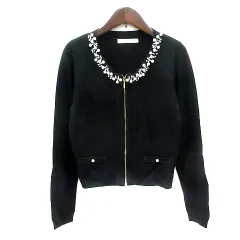 ロイヤルパーティー ROYAL PARTY カーディガン ニット パールビーズ F 黒 ブラック /MN