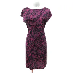 アナイ ANAYI ワンピース ひざ丈 フレンチスリーブ 総柄 36 S ピンク 黒 ブラック /YI