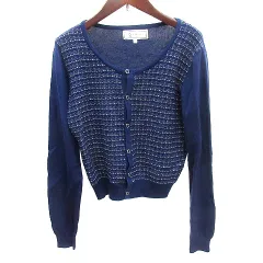 ロペピクニック ROPE Picnic ツイードニット カーディガン 切替 長袖 38 M 紺 ネイビー /AU