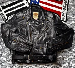 ⭐️ ハーレーダビッドソン　美品価値あるヴィンテージ・モデル⭐️ハーレー乗り定番ダブル本革Made in USA・Milwawkeeミルウオーキー製ライダースジャケット・レアモデル！稀少SCOVILL ZIP⭐️